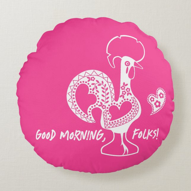 Cojín Redondo Silueta moderna de gallo portugués (Anverso)