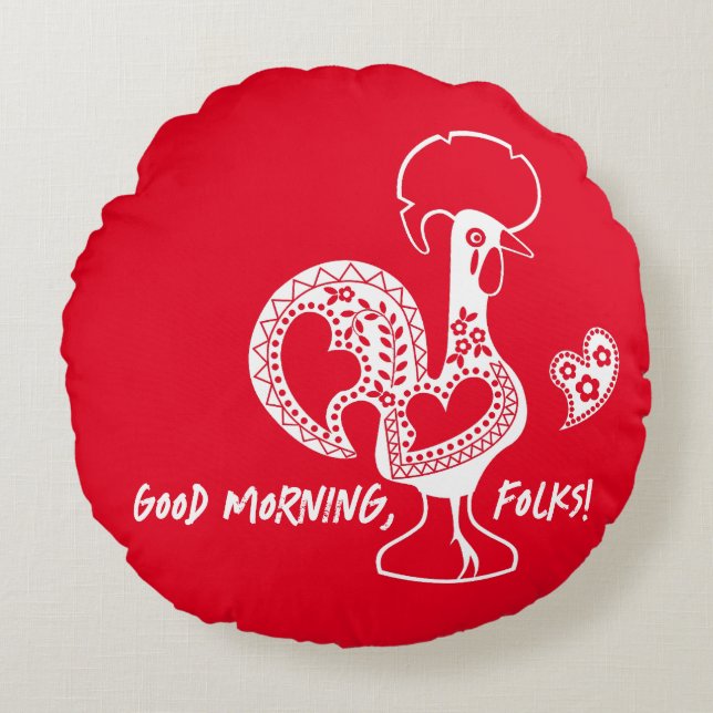 Cojín Redondo Silueta moderna de gallo portugués (Anverso)