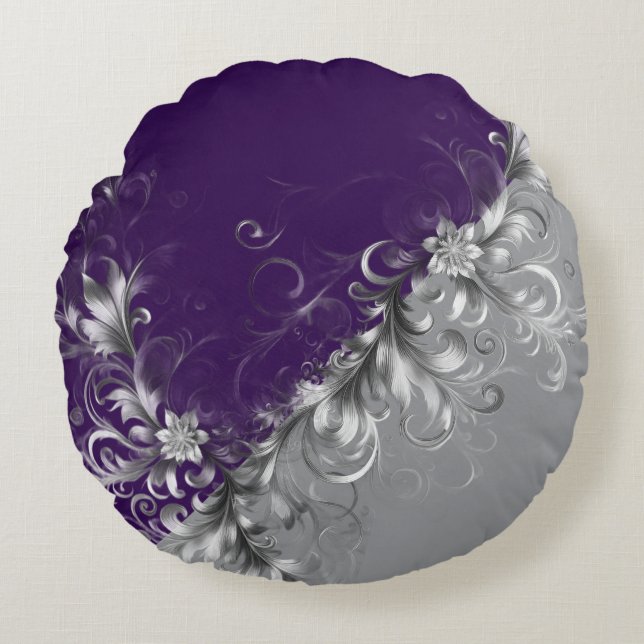 Cojín Redondo Silver Accents and Elegant Purple (Anverso)