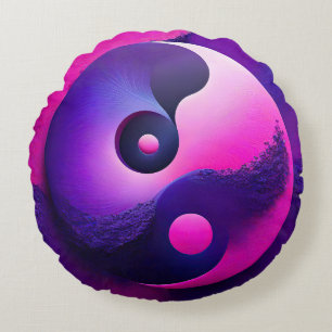 Cojín Redondo Simbolismo de Yin Yang, colorido y vibrante ilumin