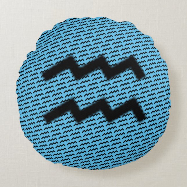 Cojín Redondo Símbolo Aquarius Zodiac estándar por Kenneth Yonci (Anverso)