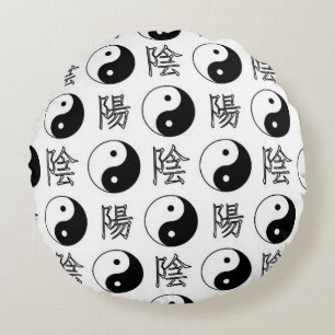 Cojín Redondo Símbolo blanco de Yinyang patrón chino