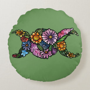 Cojín Redondo Símbolo de luna triple flor bendecido sea