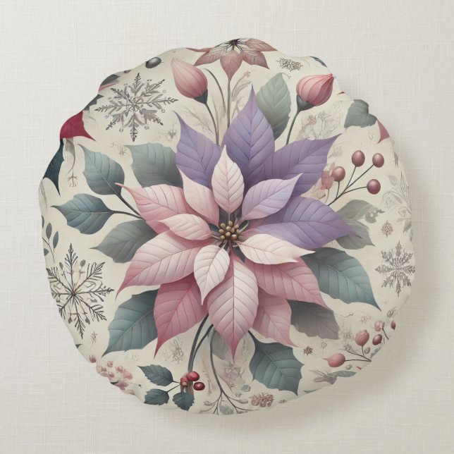 Cojín Redondo Símbolo de Navidades Poinsettia Round Cushion (Reverso)