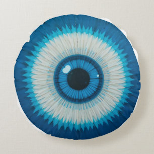 Cojín Redondo Símbolo de ojo circular azul estilo artístico abst