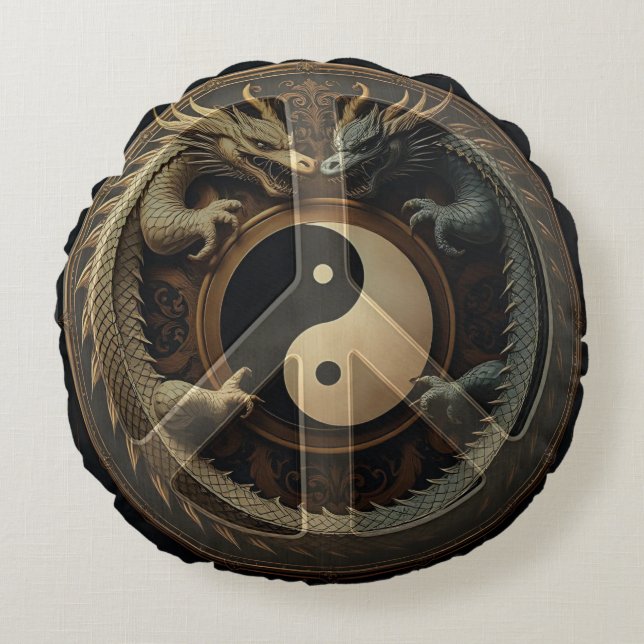 Cojín Redondo Símbolo de paz Yin Yang (Anverso)