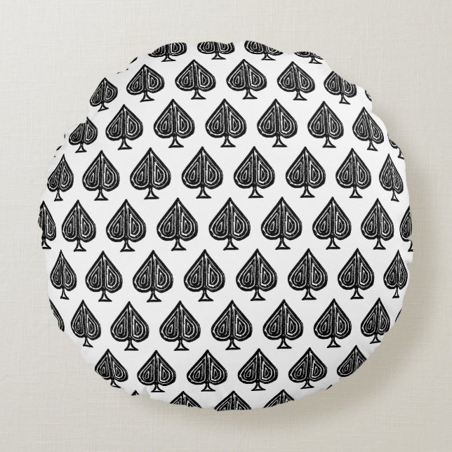 Cojín Redondo Símbolo de tarjeta de reproducción negra Spades Sh (Anverso)