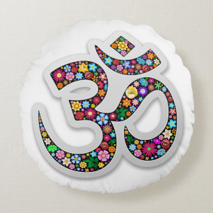 Cojín Redondo Símbolo de Yoga Floral Namaste