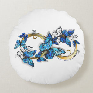 Cojín Redondo Símbolo infinito de mariposas Morpho azules