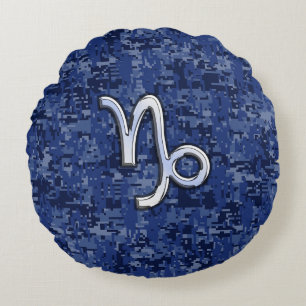 Cojín Redondo Símbolo zodiacal de Capricornio en camuflaje digit