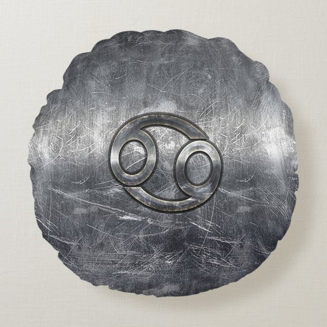 Cojín Redondo Símbolo zodiaco de cáncer en estilo industrial (Anverso)