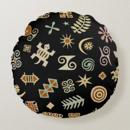 Cojín Redondo Símbolos africanos de Adinkra