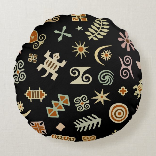 Cojín Redondo Símbolos africanos de Adinkra (Anverso)