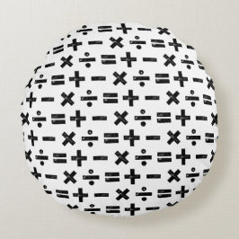 Cojín Redondo Símbolos blancos y negros de todas las matemáticas