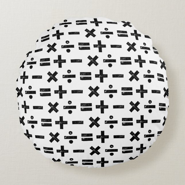 Cojín Redondo Símbolos blancos y negros de todas las matemáticas (Anverso)