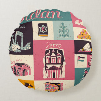 Cojín Redondo Símbolos retro de la cultura jordana ilustrados
