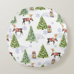 Cojín Redondo Simple árbol de Navidad Boho Reno de acuarela