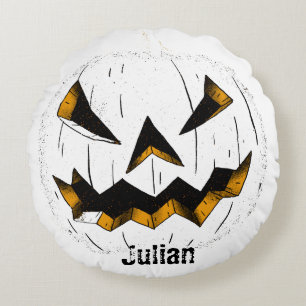 Cojín Redondo Simple cara de calabaza de halloween jack-o-lanter