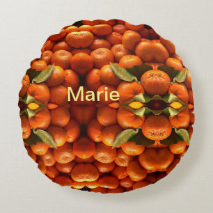 Cojín Redondo Simple fruta naranja añadir nombre mínimo personal
