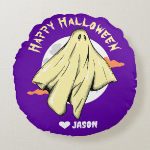 Cojín Redondo Simple Happy Halloween fantasma