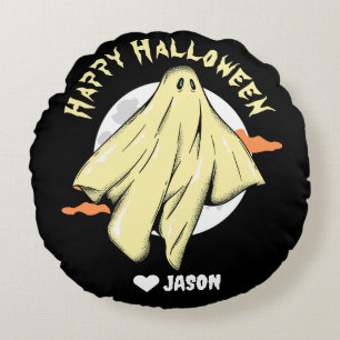 Cojín Redondo Simple Happy Halloween fantasma
