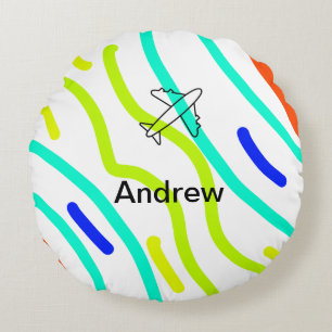 Cojín Redondo Simple viaje en avión minimalista añade tu nombre