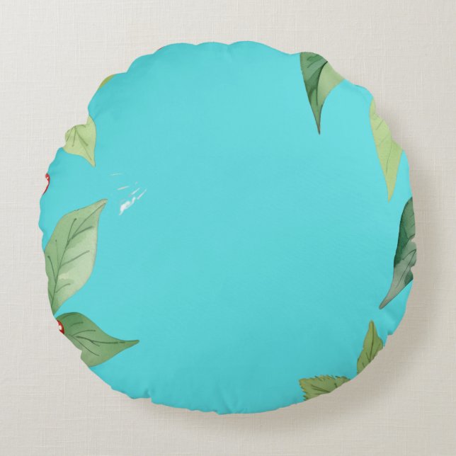 Cojín Redondo Simple Wreath Holly Berries Merry Xmas Pattern (Anverso)