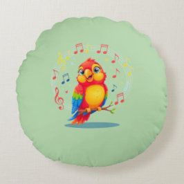 Cojín Redondo **Singing Parrot – Cute Parrot Singing Illustratio