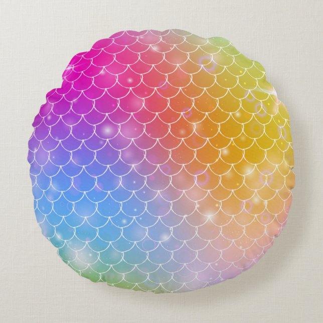 Cojín Redondo Sirena princesa con una balanza arco iris kawaii (Anverso)