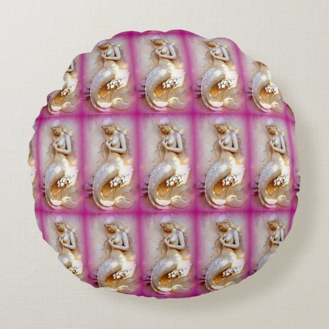 Cojín Redondo sirenas sentadas almohadilla rosa de lanzamiento r (Anverso)