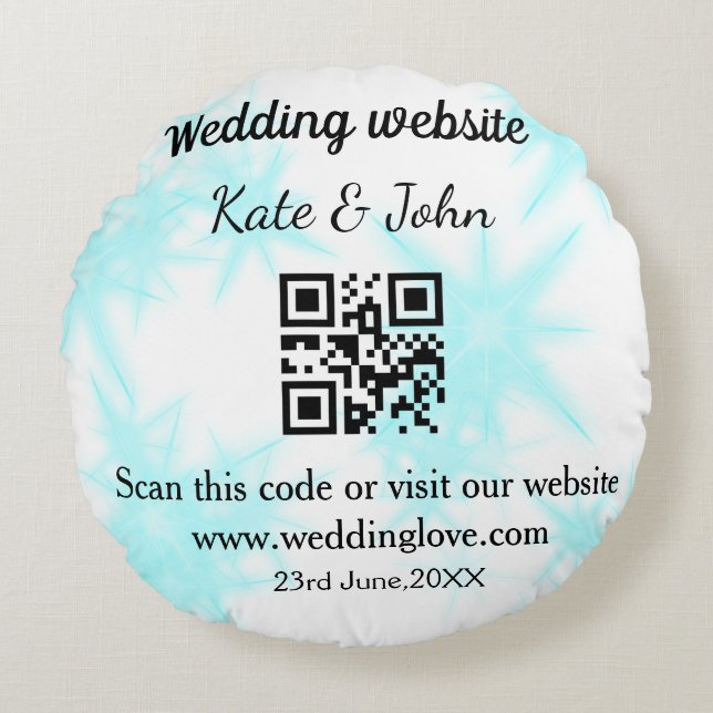 Cojín Redondo Sitio web de boda simple minimal QR código agregar (Anverso)