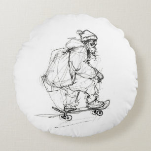 Cojín Redondo Skateboarding de Santa Claus con regalo