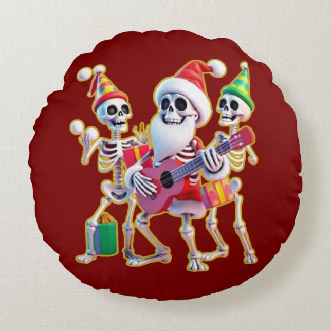 Cojín Redondo **Skeleton 3D Christm Santa Party – Funnyas Skelet (Anverso)