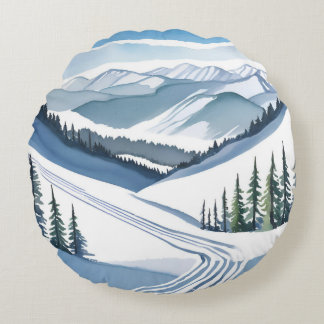 Cojín Redondo Ski Mountain Watercolor