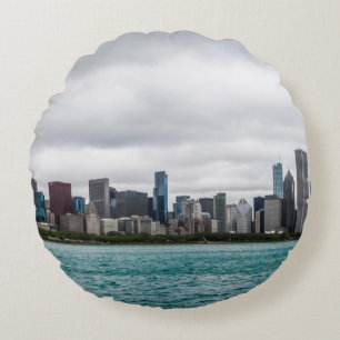 Cojín Redondo Skylinechicago de Chicago, skyline, aerial, arquit