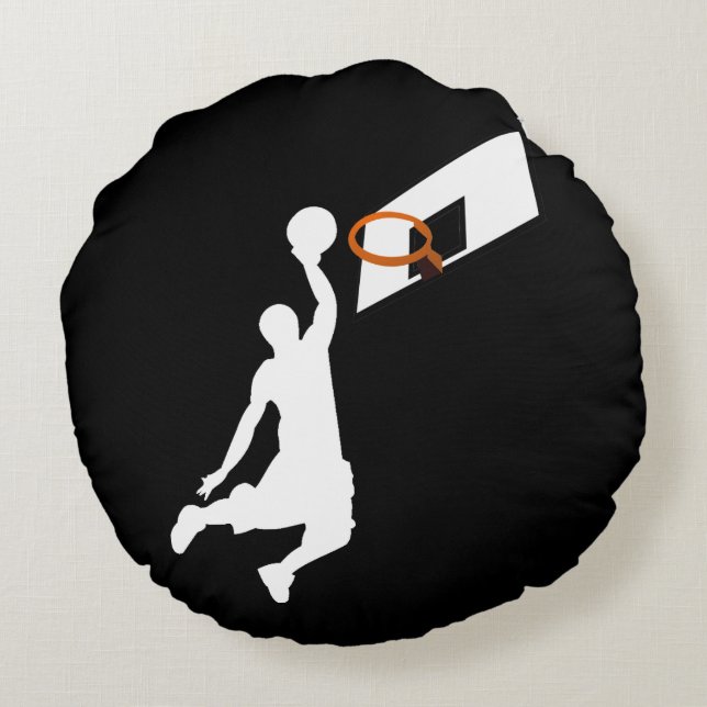 Cojín Redondo Slam Dunk Basketball Player - Silhouette blanca (Reverso)