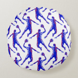 Cojín Redondo Slam Dunk, jugador de baloncesto, diseño rojo y az