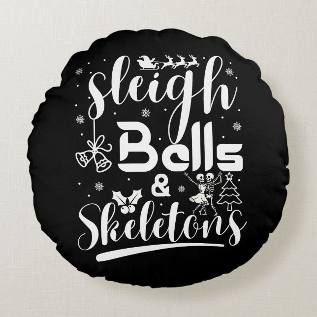 Cojín Redondo Sleigh bells & skeletons dancing funny christmas (Anverso)