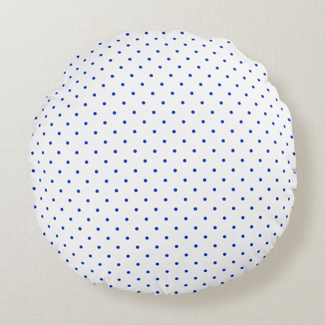 Cojín Redondo Small Cobalt Blue Polkadots on White Round Pillow (Anverso)