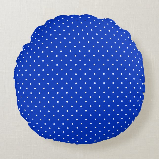 Cojín Redondo Small White Polkadots on Cobalt Blue Round Pillow (Anverso)