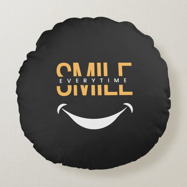 Cojín Redondo Smile Everytime – Spread Positive Vibes Anywhere (Anverso)