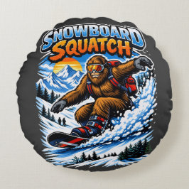 Cojín Redondo Snowboard Squatch – Divertido Bigfoot en Snowboard