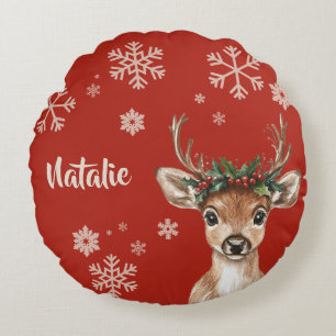 Cojín Redondo Snowflake: Navidades de renos personalizados