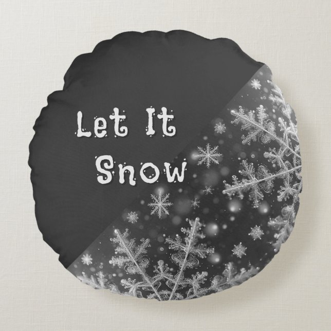 Cojín Redondo Snowflakes / Hearts / Let It Snow (Anverso)