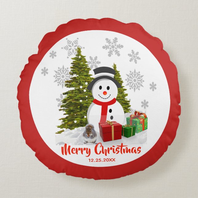 Cojín Redondo Snowflakes y Snowmen Feliz Navidad en casa (Anverso)