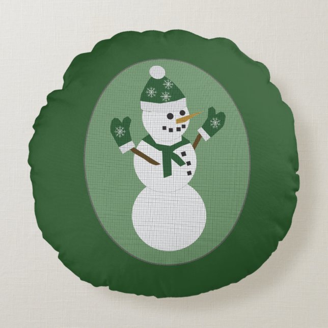 Cojín Redondo Snowman Green Christmas (Anverso)