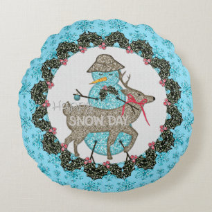 Cojín Redondo Snowman Pillow, feliz día de la nieve
