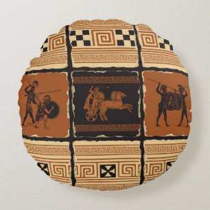 Cojín Redondo sobre el tema de la Antigua Grecia en forma de un