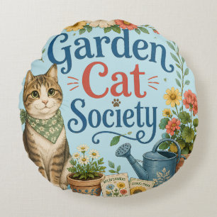 Cojín Redondo Sociedad de Gatos de Jardín Cottagecore Florales