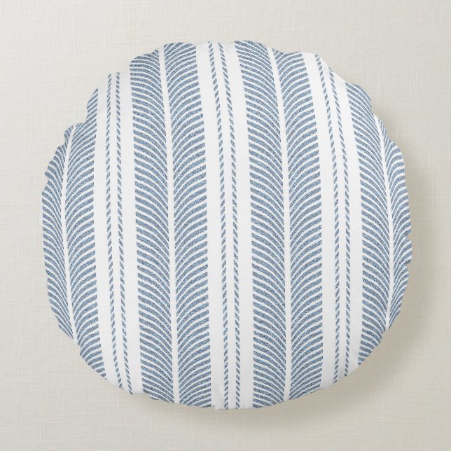 Cojín Redondo Soft Blue Herringbone Fern Striped Pattern (Anverso)
